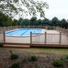 Pool deck with composite decking